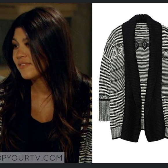 Sam Edelman cardigan Sweater size S Wool Alpaca Blend black & white pockets warm - Picture 11 of 11